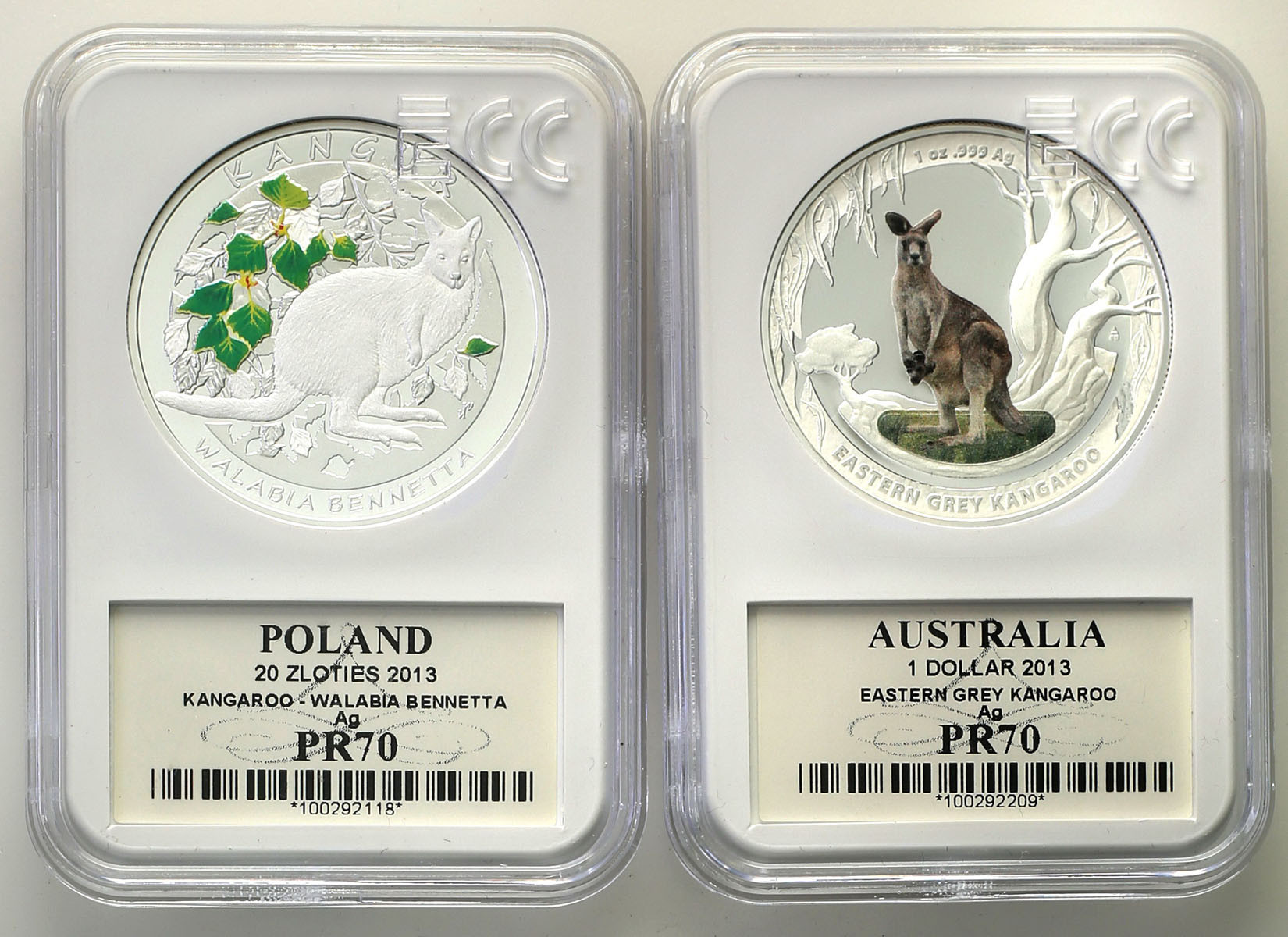 III RP. 20 złotych 2013 Kangur i Australia 1 Dolar 2013 Kangur GCN  PR70, zestaw 2 sztuk